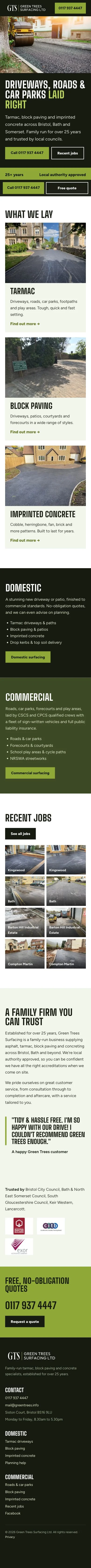 Green Trees Surfacing mobile website